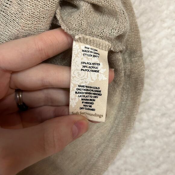 Soft Surroundings Womens L Valentina Slub Sweater 1/2 Zip Beach Lightweight Tan - Picture 8 of 9